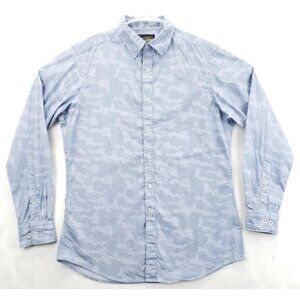 Cremieux Premium Denim Shirt Mens Medium Blue Camouflage 100% Cotton Flip Cuffs